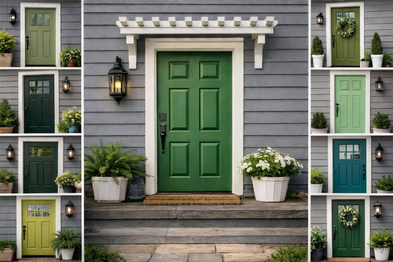 10 Green Front Door Colors with Gray Siding